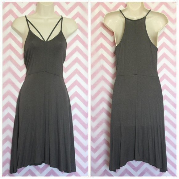 Zenana Charcoal Split Neck Dress Size M - Picture 1 of 6